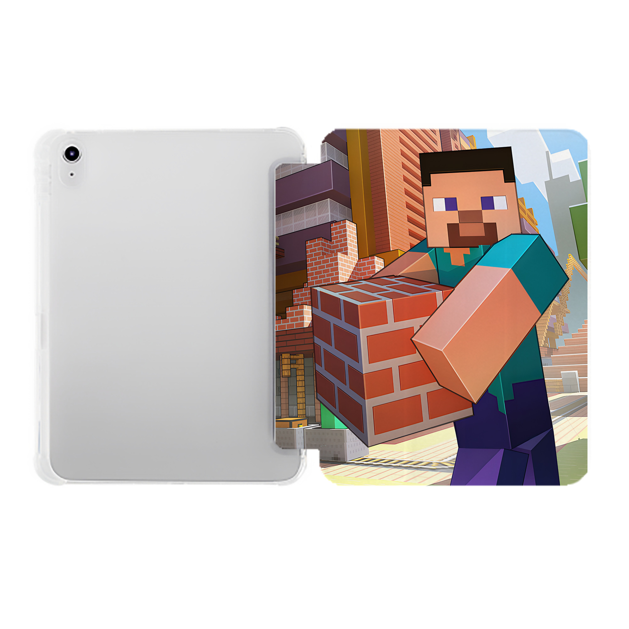 （画像用） マインクラフト ブロックの世界 Minecraft MC Block world IPad ケース ペン収納付き 三つ折りスタンド PUレザー×シリコン 対応機種9.5/10.5/10.9インチ